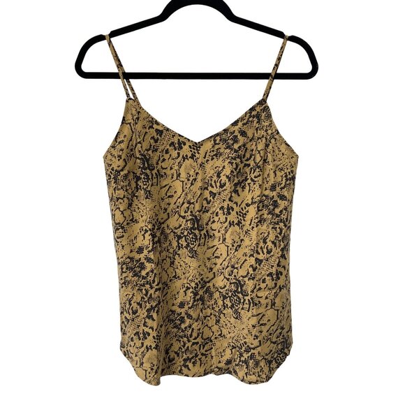 Garnet Hill Animal Print Silk Camisole Womens 4 Sleeveless Yellow Tan Summer Top - Picture 1 of 7